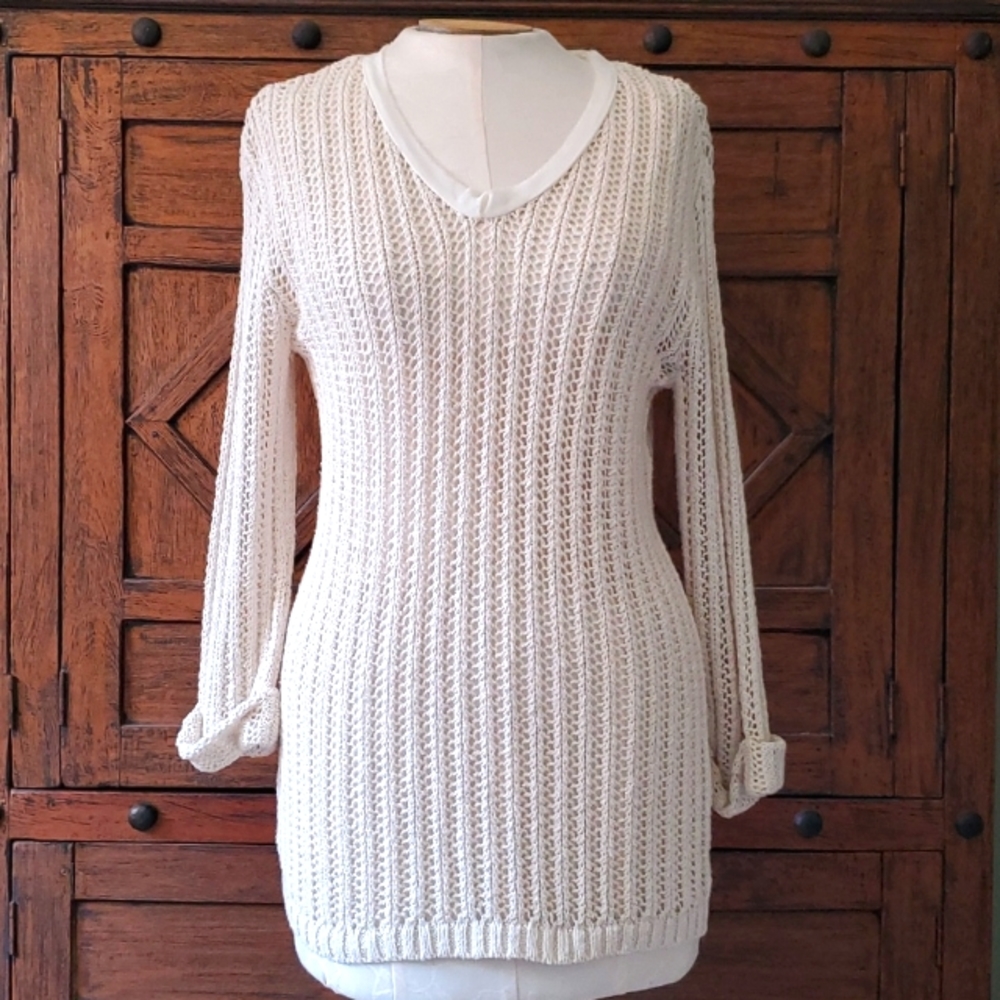 Two by Vince Camuto Open Weave Cream Sweater